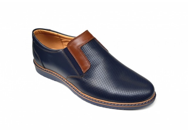 Pantofi barbati casual, din piele naturala, bleumarin, CIUCALETI SHOES - MARIOEBLUE