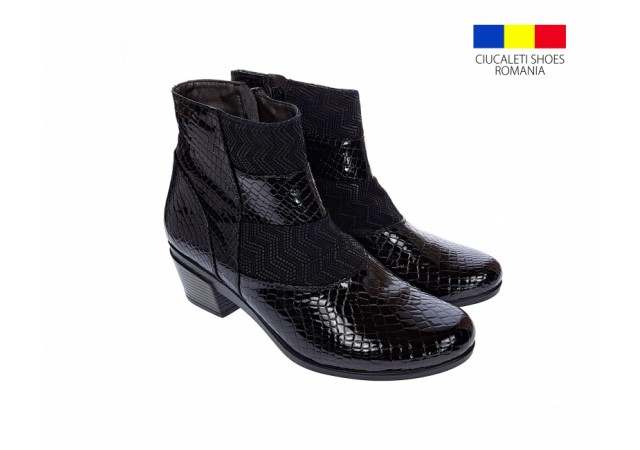 Ghetute dama din piele naturala Croco, Barete, Catarame argintii, Toc de 5 cm, NEGRU - MVS63CRA