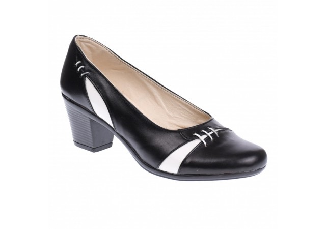 Pantofi dama eleganti piele naturala Negru si Alb P36NA