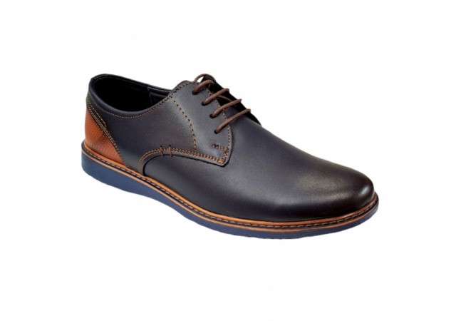 Pantofi barbati casual din piele naturala bleumarin cu maro, CIUCALETI SHOES