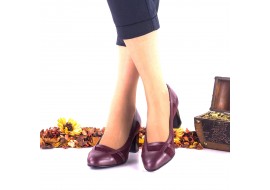 Pantofi dama, eleganti, din piele naturala si piele intoarsa, bordo toc 6cm - NAA36