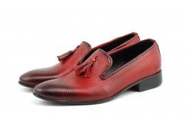 Mocasini barbati, rosii din piele naturala - L036RED