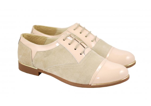 Pantofi dama casual din piele naturala BEJ - RUT2LACBEJ