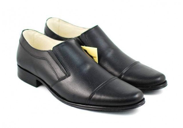 Pantofi barbati eleganti din piele naturala cu elastic Negru P61NEL